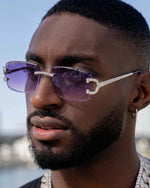 Moissanite Prong Sunglasses 14K Gold - Dark Blue