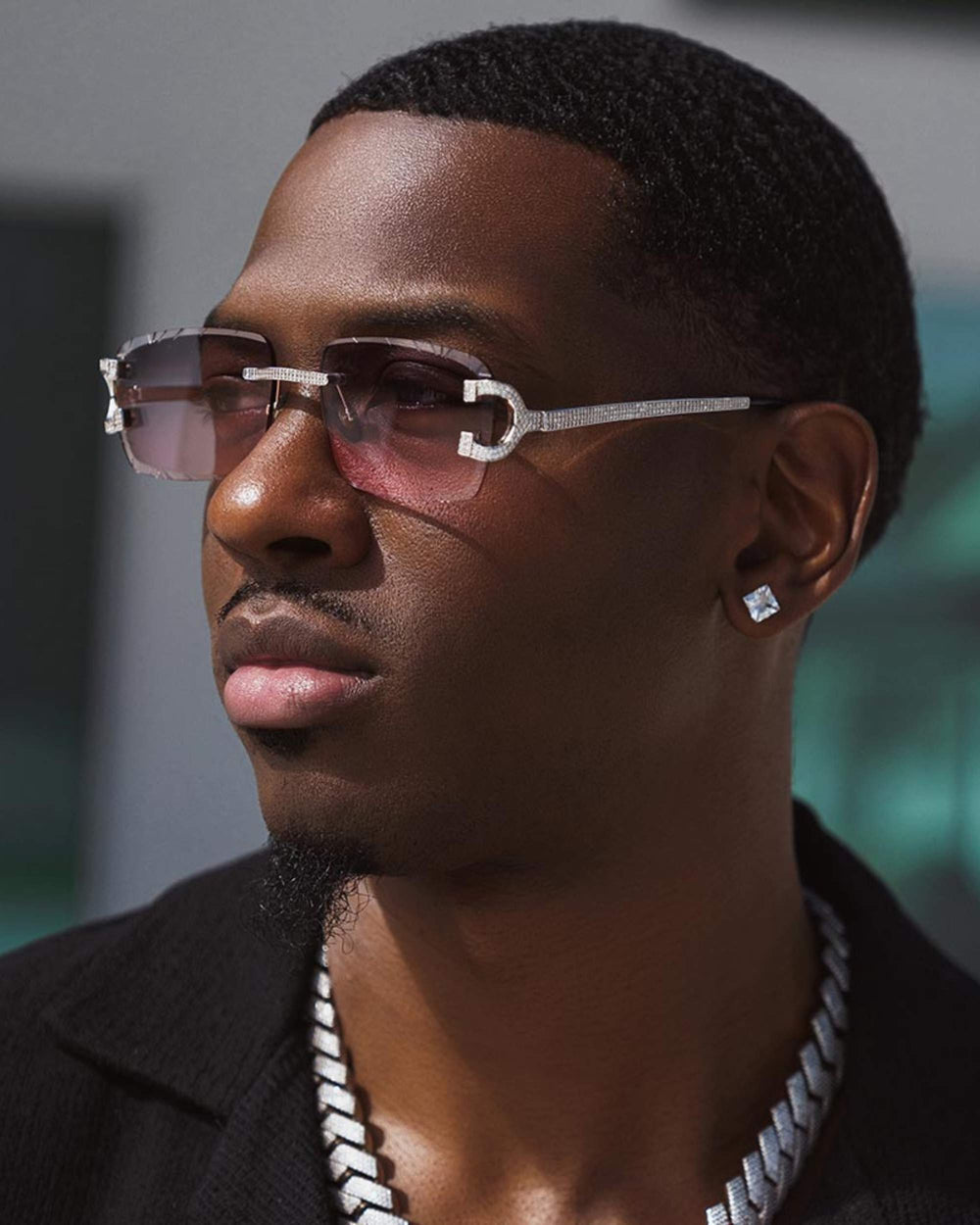 moissanite prong sunglasses 14k gold icecartel model side