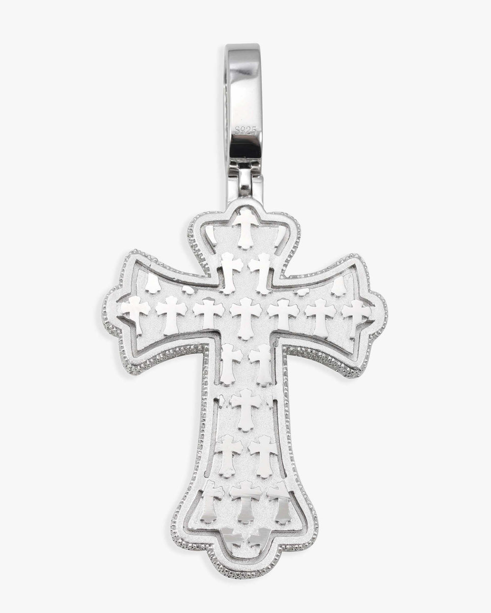 moissanite rainbow halo cross pendant 14k gold icecartel back