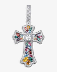 moissanite rainbow halo cross pendant 14k gold icecartel main