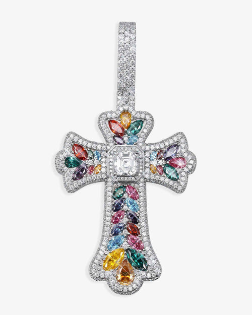moissanite rainbow halo cross pendant 14k gold icecartel main