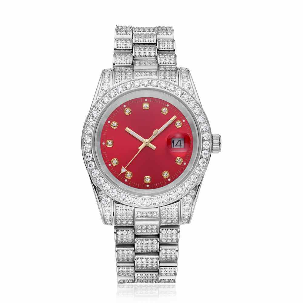 moissanite red face presidential watch white gold background