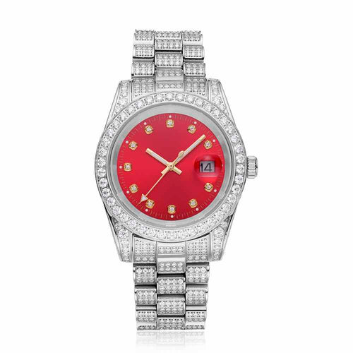 moissanite red face presidential watch white gold background