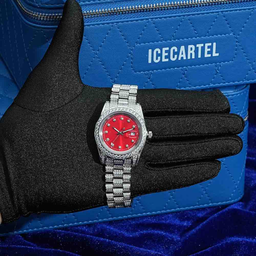 moissanite red face presidential watch white gold hand
