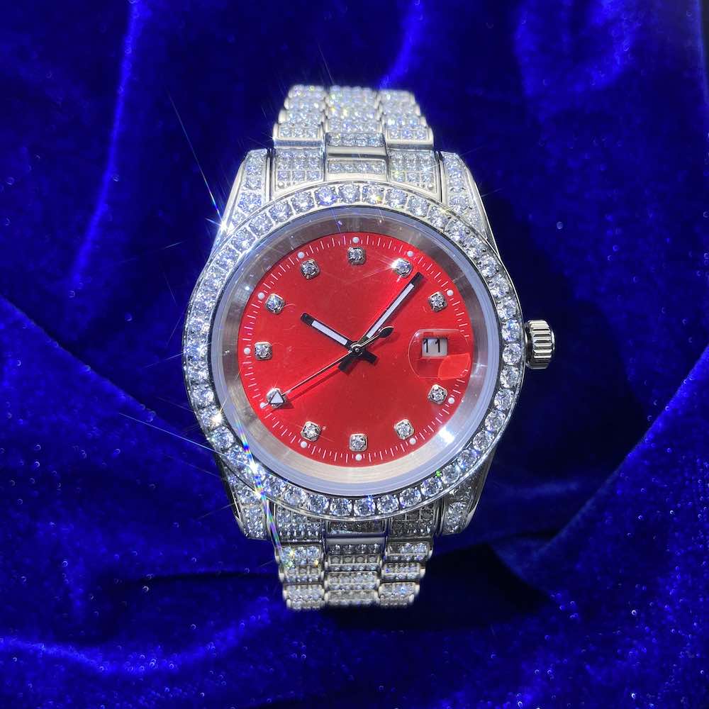 moissanite red face presidential watch white gold