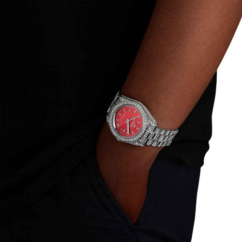 moissanite red face presidential watch yellow gold white background icecartel