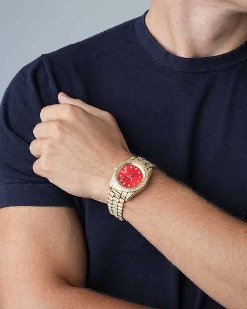 moissanite red face presidential watch yellow gold model px