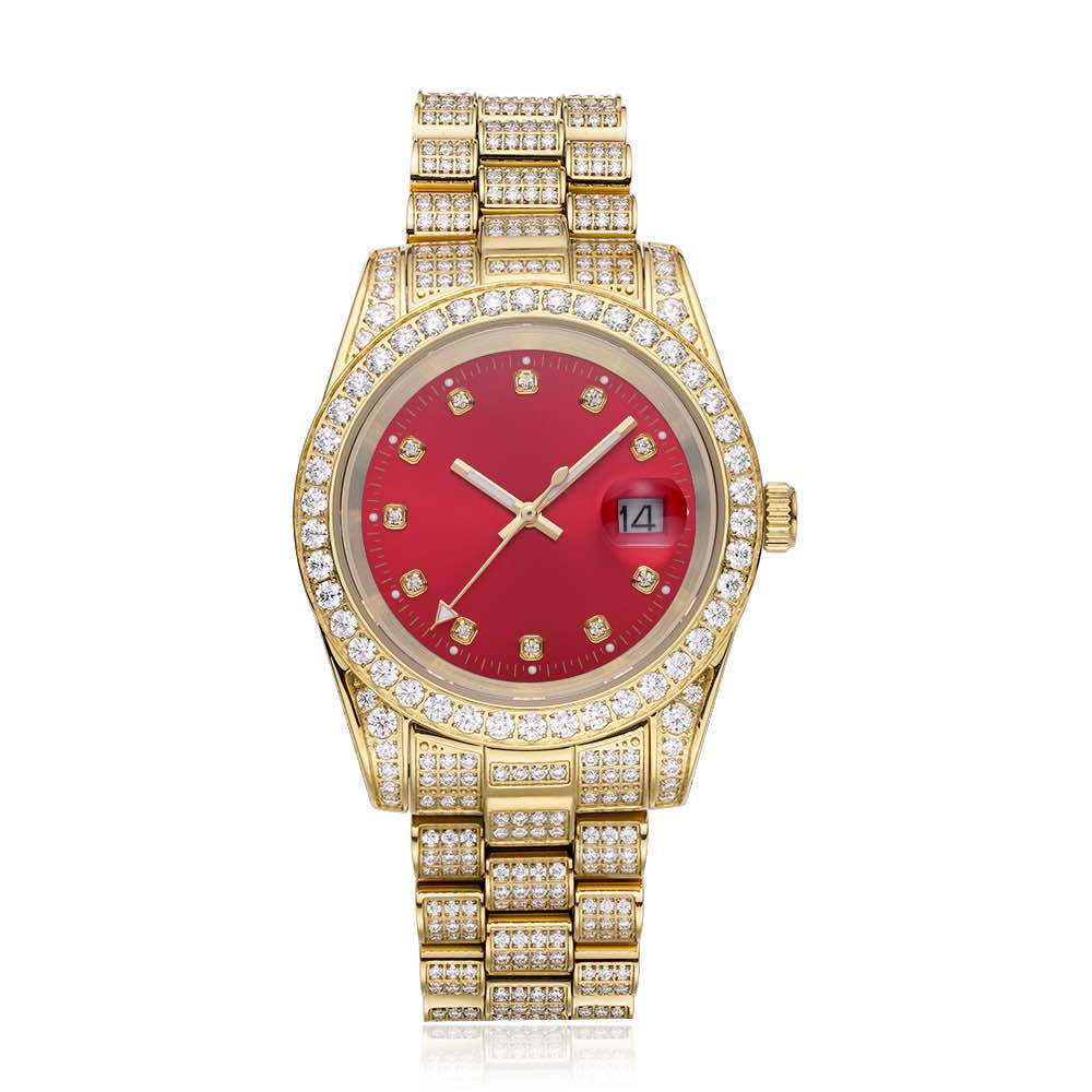 moissanite red face presidential watch yellow gold white background