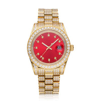 moissanite red face presidential watch yellow gold white background