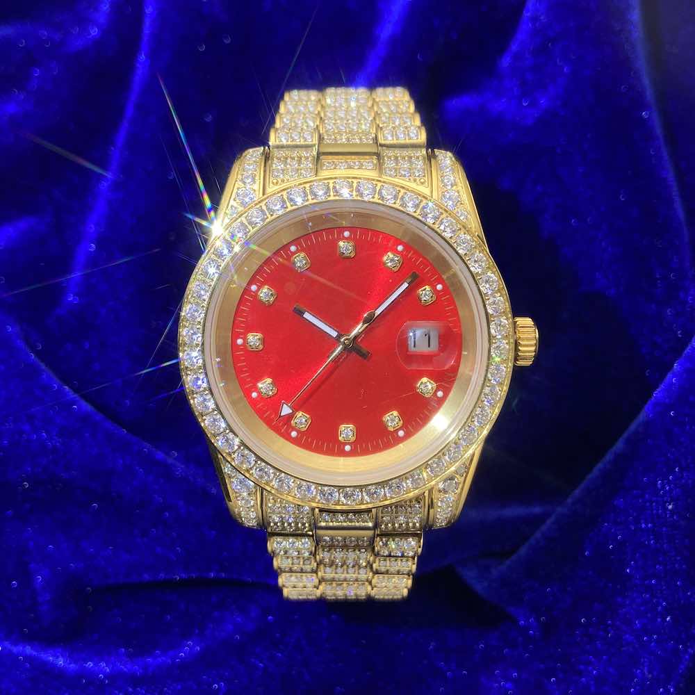 moissanite red face presidential watch yellow gold