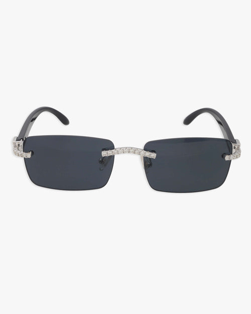 moissanite rimless rectangular sunglasses 14k gold new black front