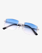Moissanite Rimless Square Sunglasses 14K Gold - Blue
