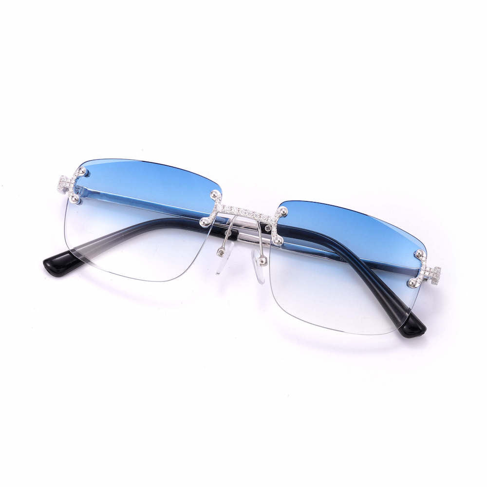 Moissanite Rimless Square Sunglasses Blue