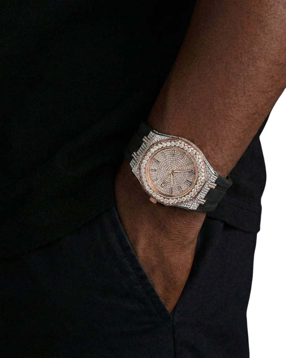 moissanite silicone band watch rose gold 14k model icecartel px