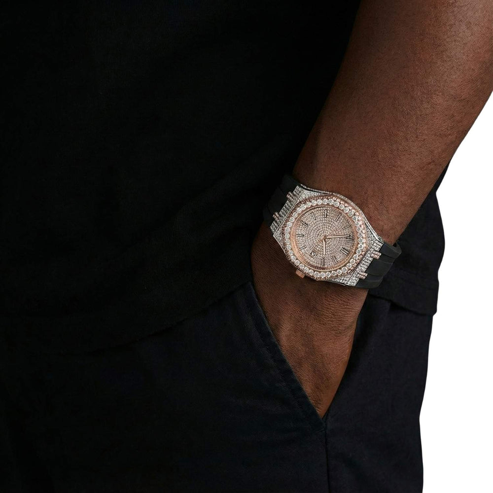 moissanite silicone band watch rose gold 14k model icecartel