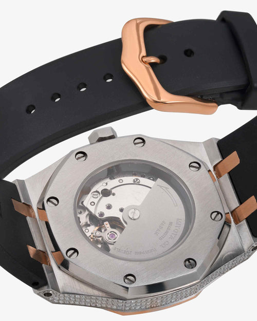 moissanite silicone band watch rose gold 14k white background px back