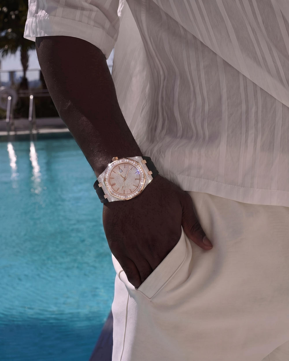 Moissanite Iced Out Silicone Band Watch | 13.5CT | 14K Rose Gold