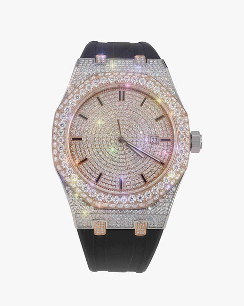 moissanite silicone band watch rose gold 14k white background px main