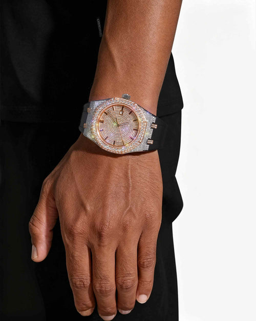 moissanite silicone band watch rose gold 14k white background px model