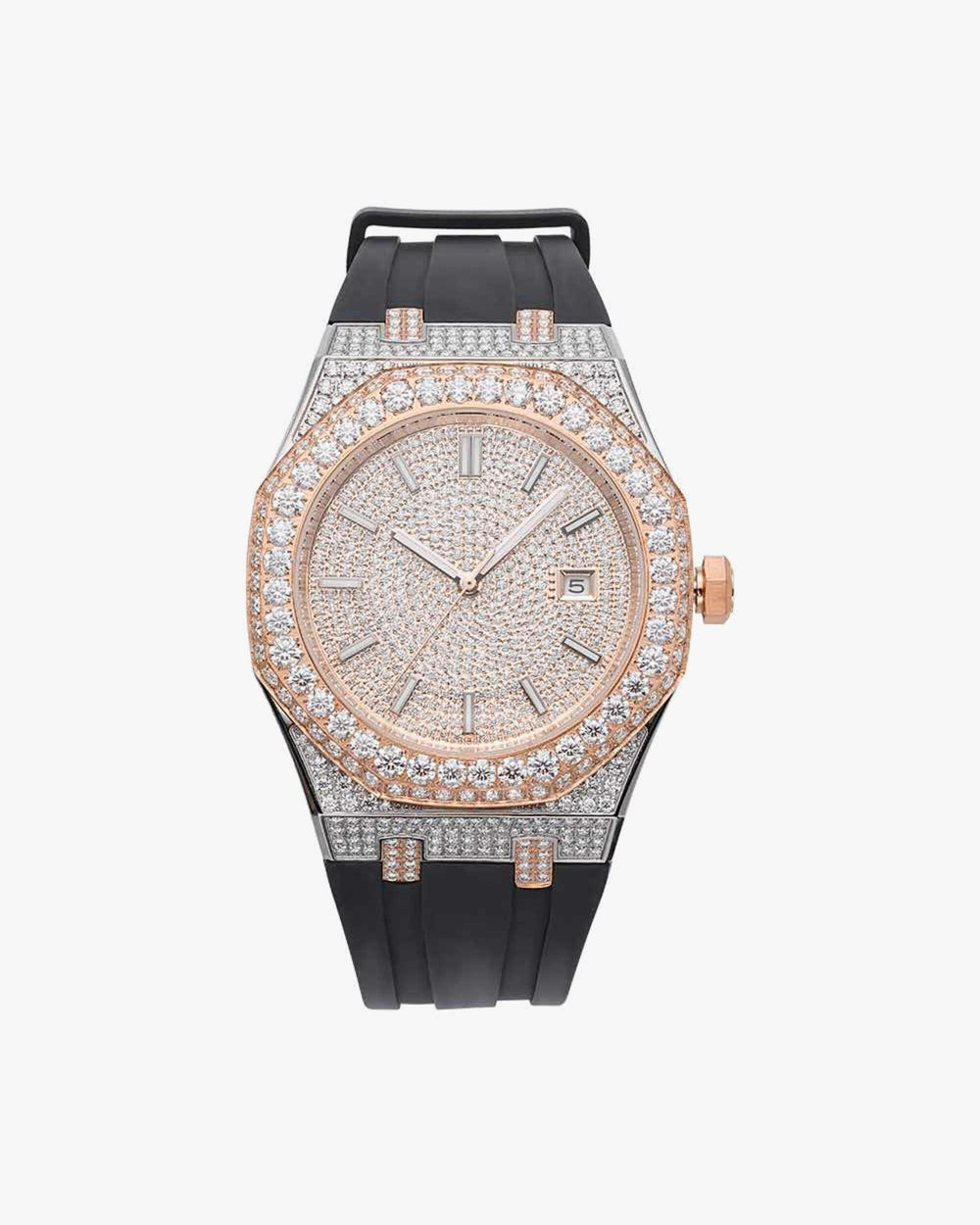 moissanite silicone band watch rose gold 14k white background px
