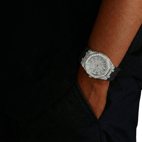 moissanite silicone band watch white gold 14k model icecartel