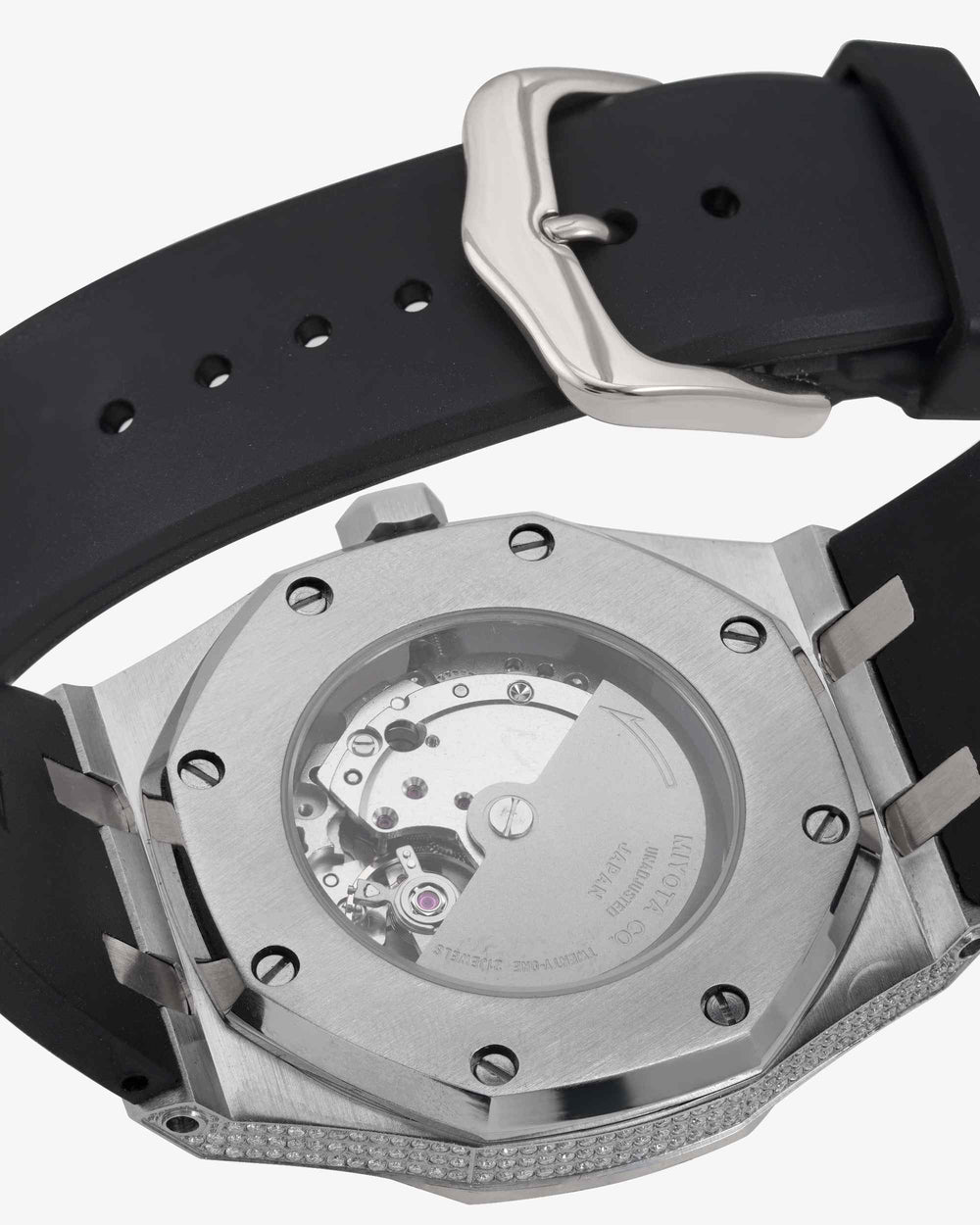 moissanite silicone band watch white gold 14k white background px back