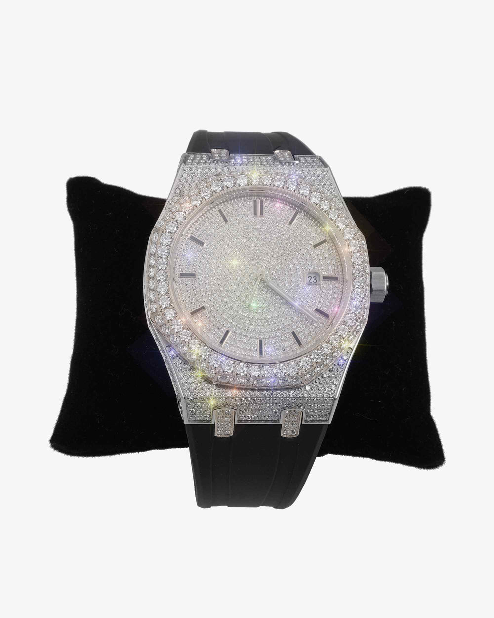 moissanite silicone band watch white gold 14k white background px display