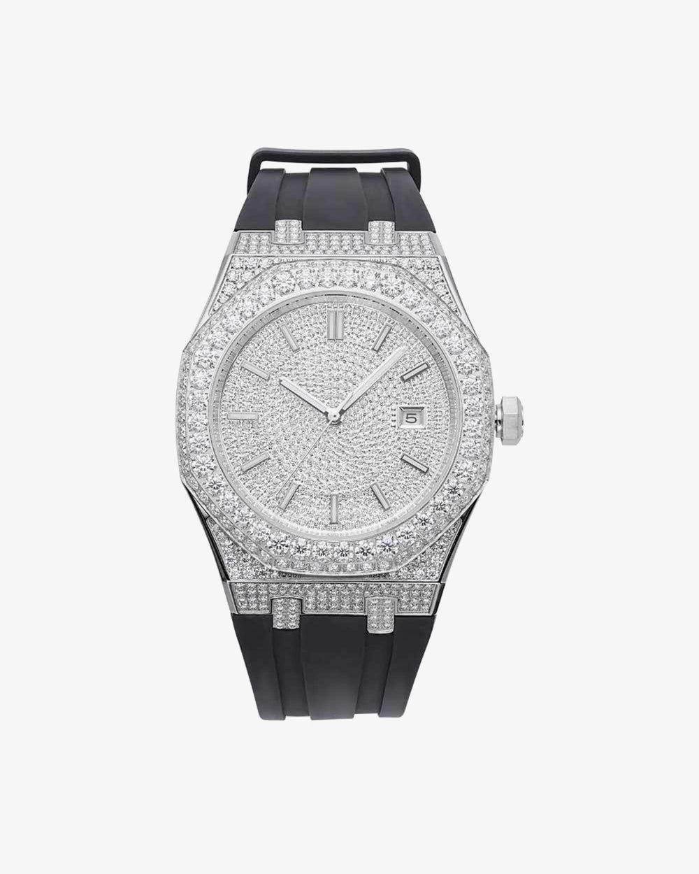 moissanite silicone band watch white gold 14k white background px