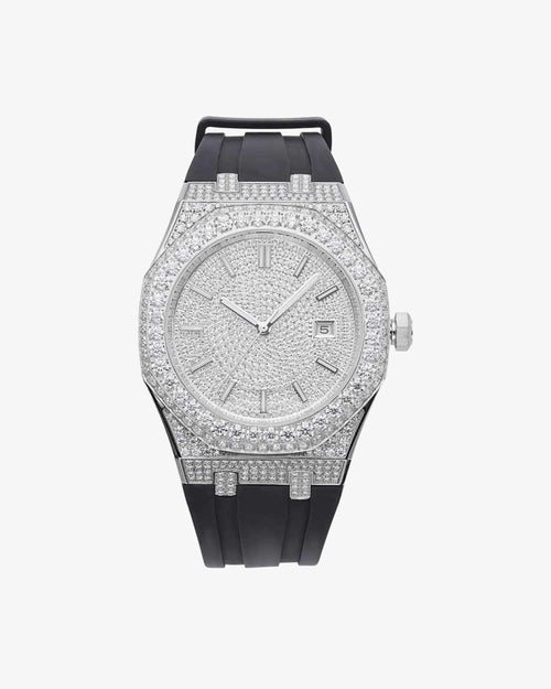 moissanite silicone band watch white gold 14k white background px