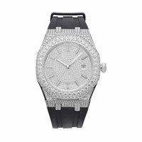 moissanite silicone band watch white gold 14k white background