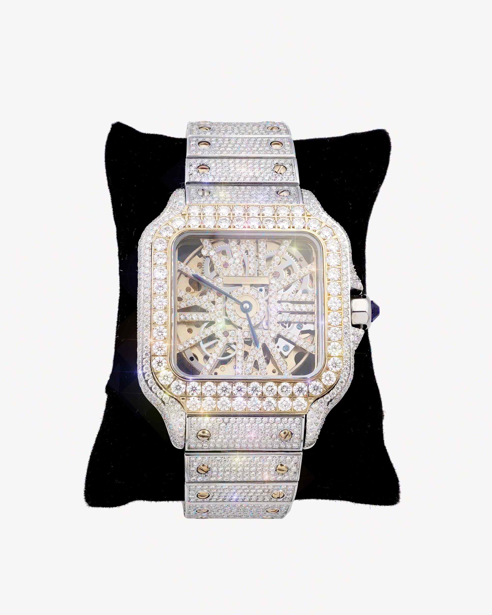 Moissanite Skeleton Watch | 42MM | 14K Yellow Gold | 14.1CT Bust Down