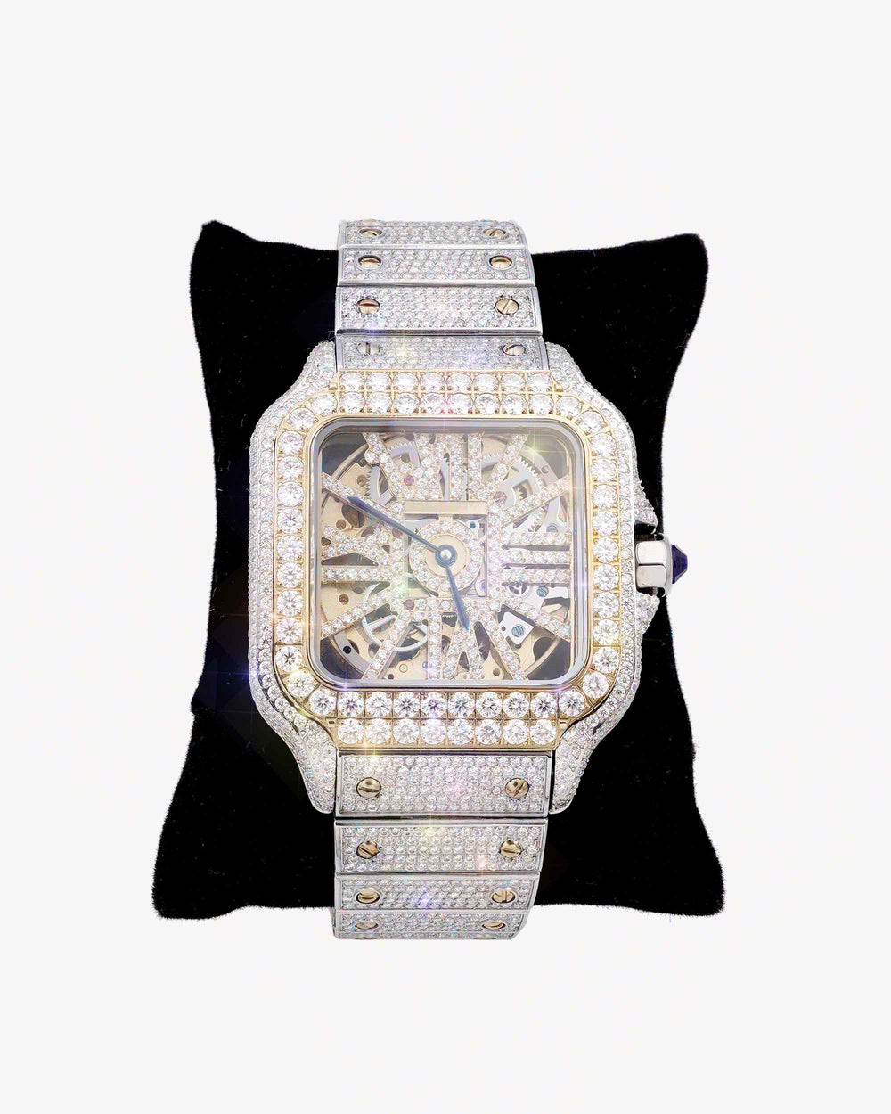 moissanite skeleton watch 14k gold yellow px pillow