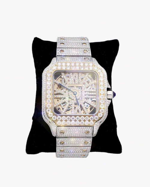 moissanite skeleton watch 14k gold yellow px pillow