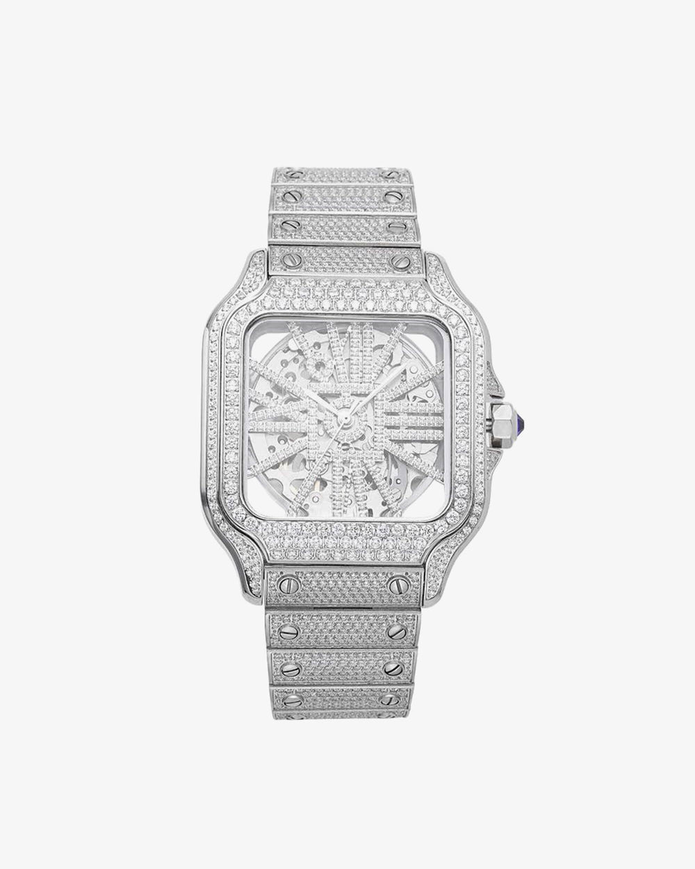 moissanite skeleton watch 14k white gold white background px