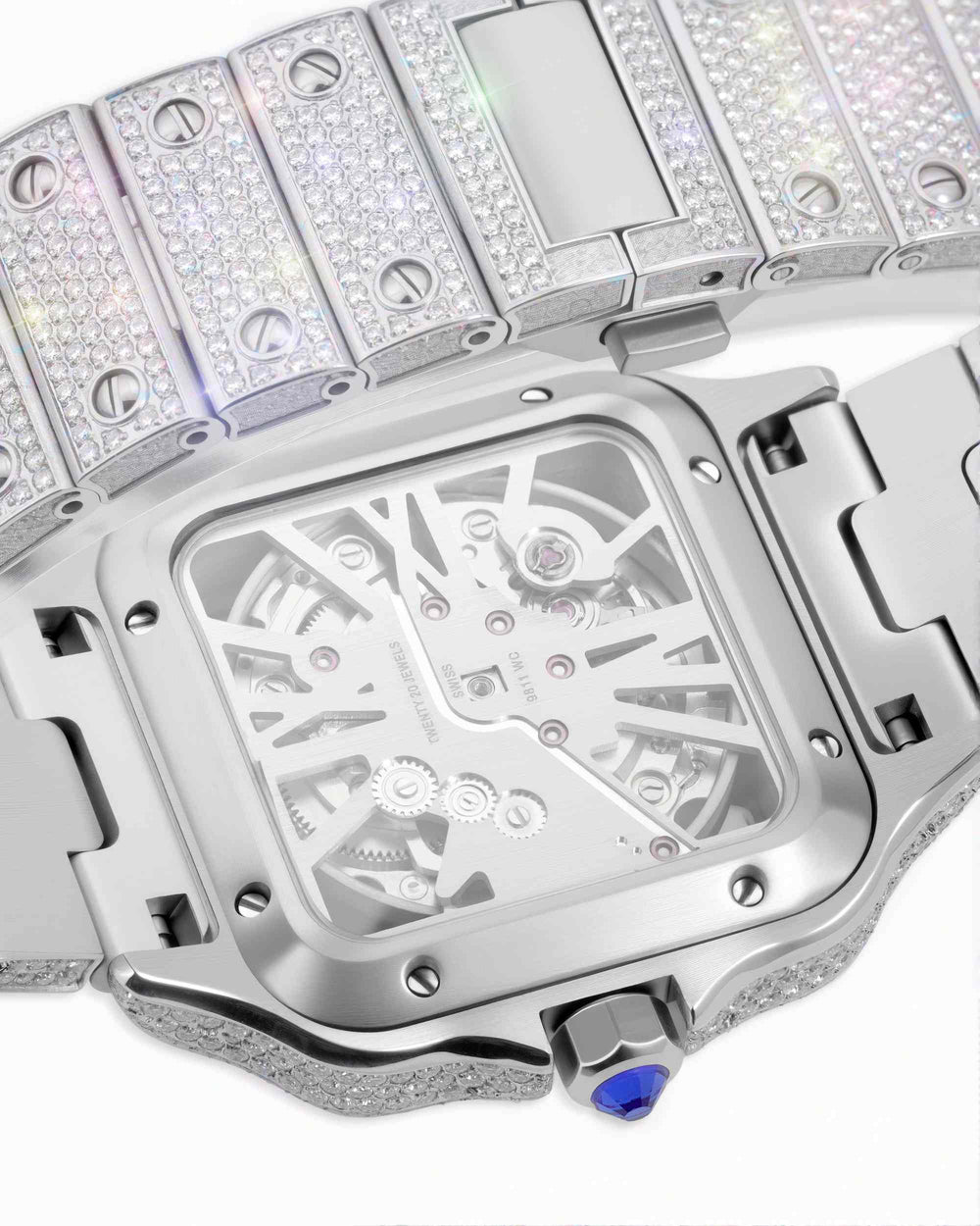 moissanite skeleton watch 14k white gold white px bot