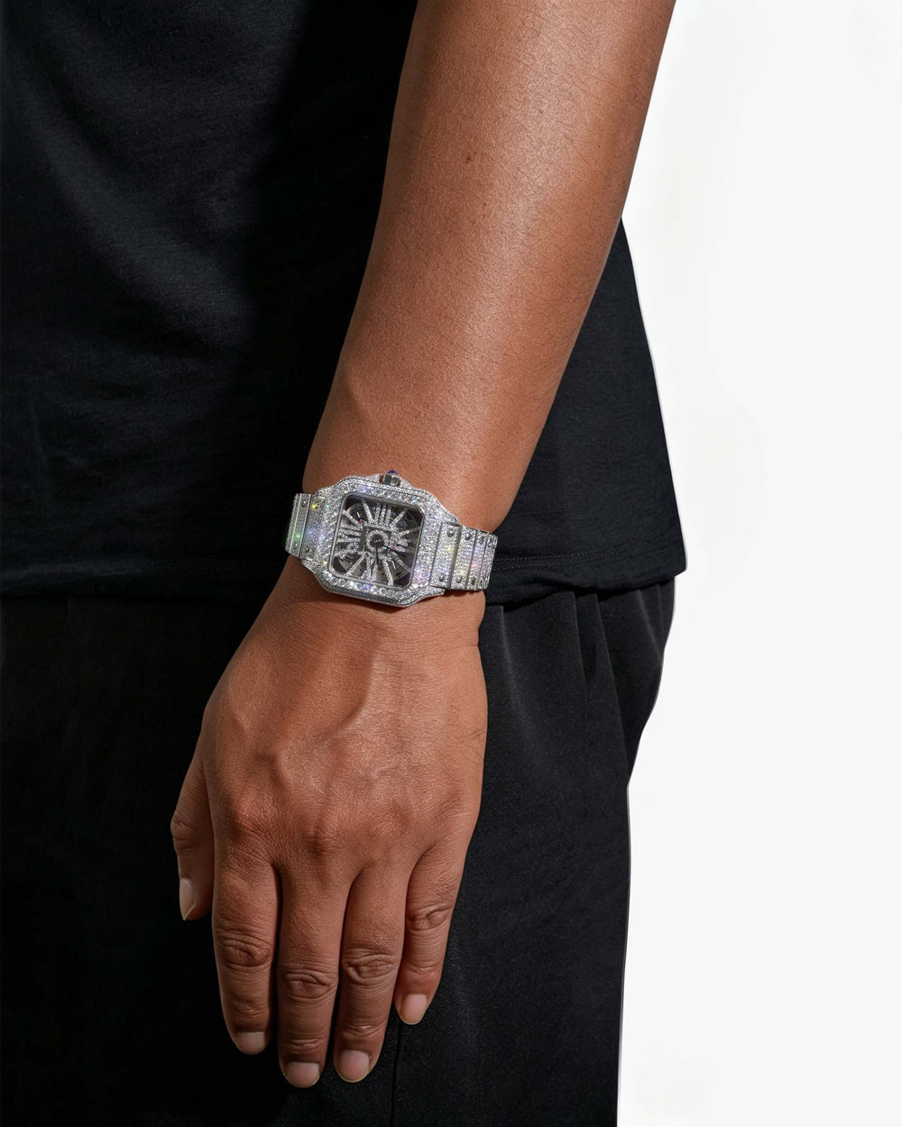 moissanite skeleton watch 14k white gold white px model new