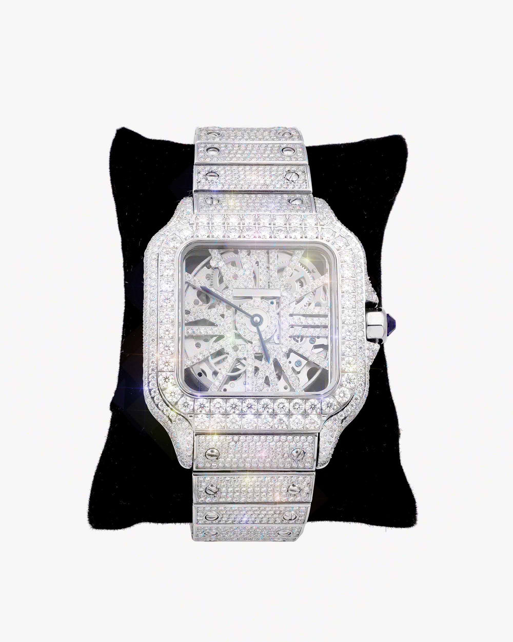 moissanite skeleton watch 14k white gold white px pillow