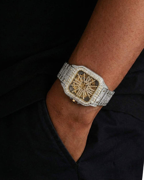 moissanite skeleton watch 14k yellow gold model icecartel px