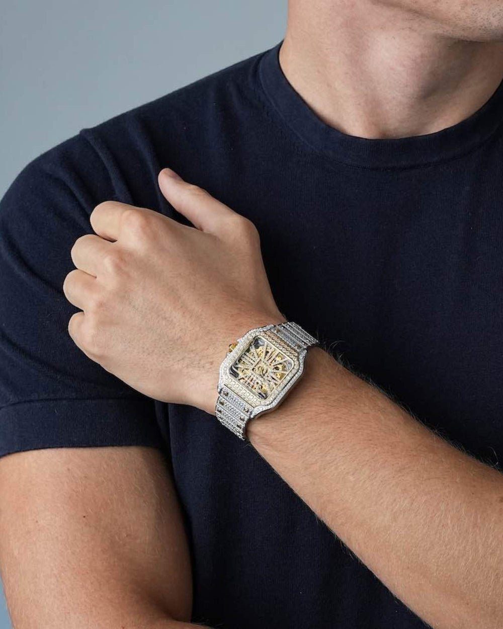 moissanite skeleton watch 14k yellow gold model icecartel px_1