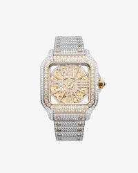 moissanite skeleton watch 14k yellow gold white background px