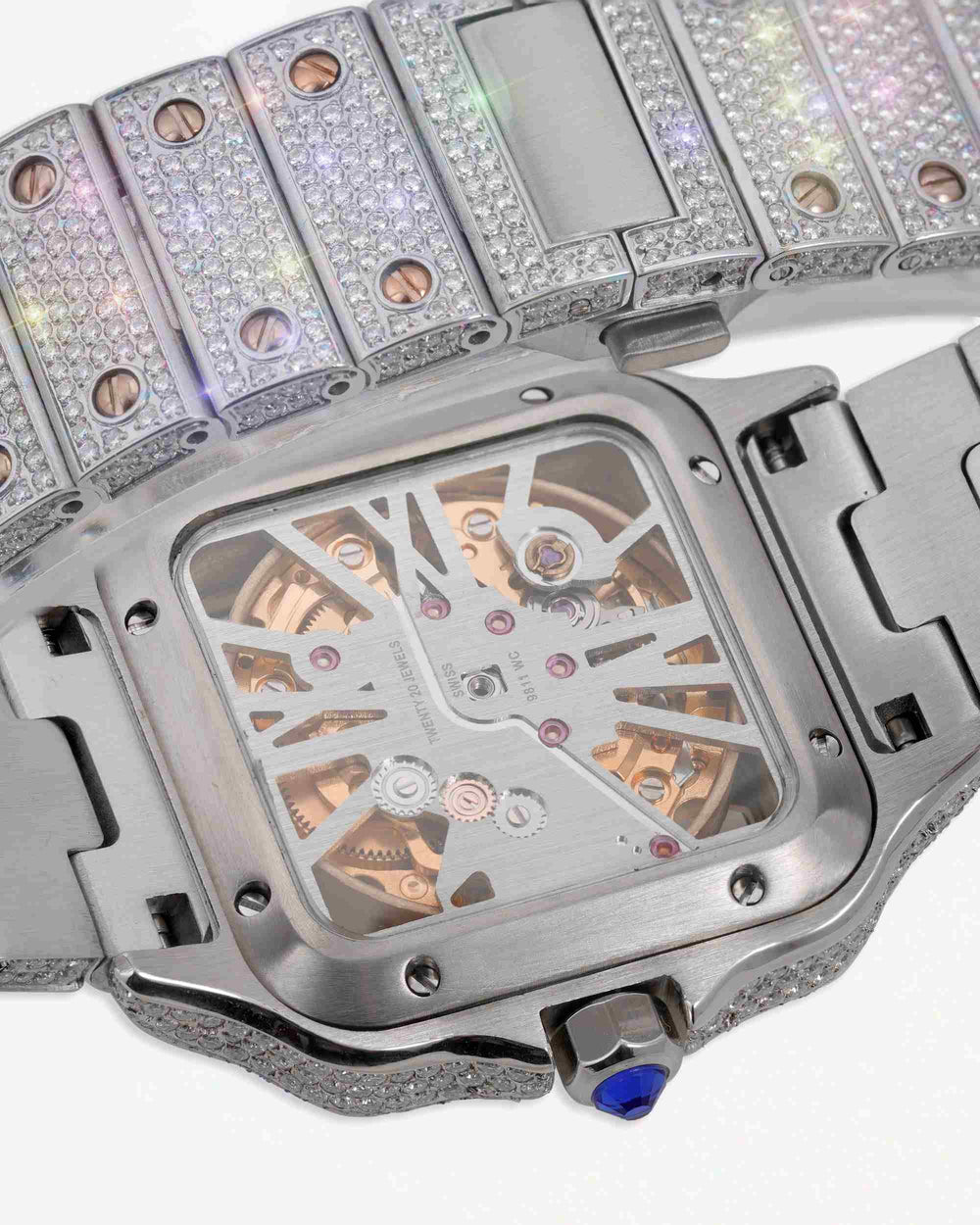 moissanite skeleton watch white background px back