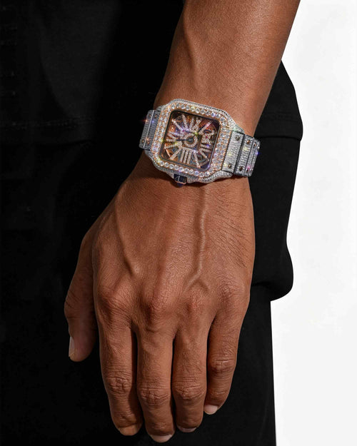 moissanite skeleton watch white background px model
