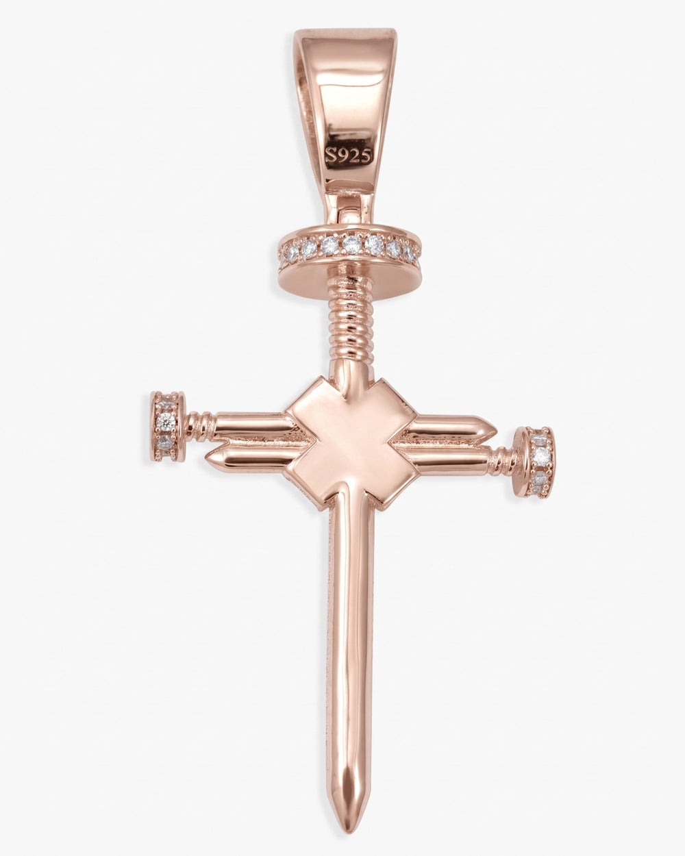 Moissanite Nail Cross Pendant 14K Gold - Rose Gold