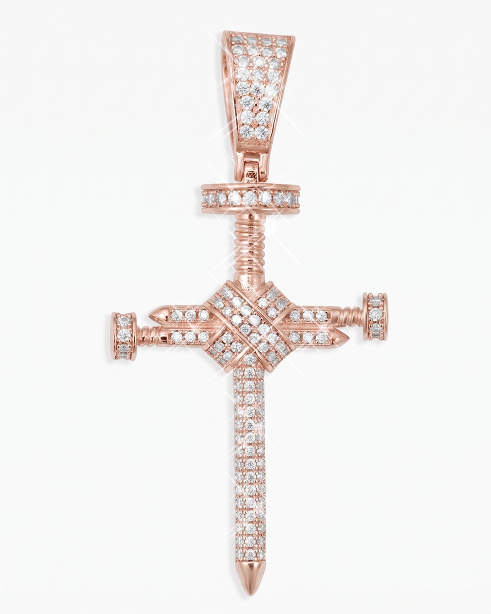 Moissanite Nail Cross Pendant 14K Gold - Rose Gold