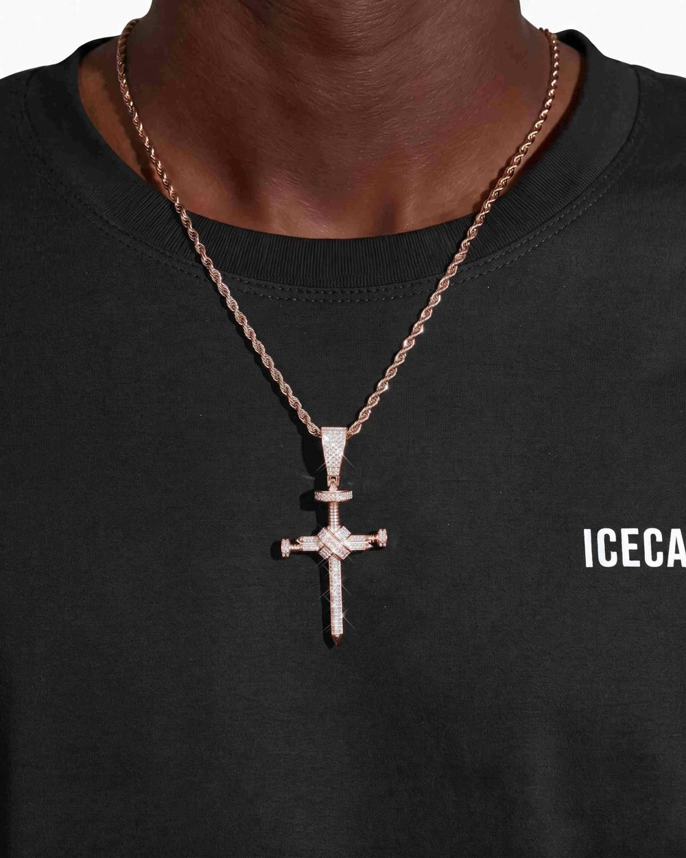 Moissanite Nail Cross Pendant 14K Gold - Rose Gold
