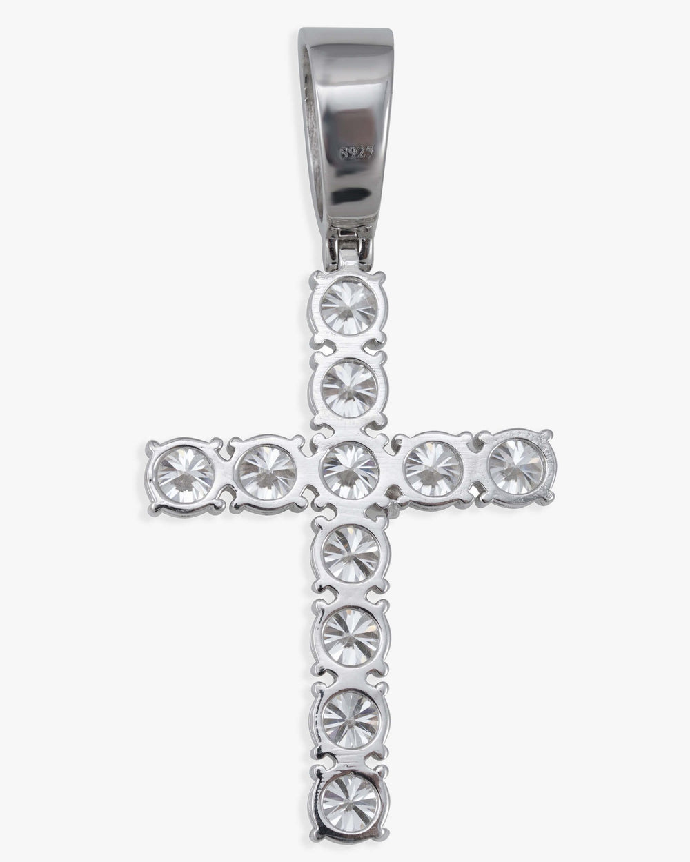 moissanite solitaire cross pendant 14k white gold icecartel back