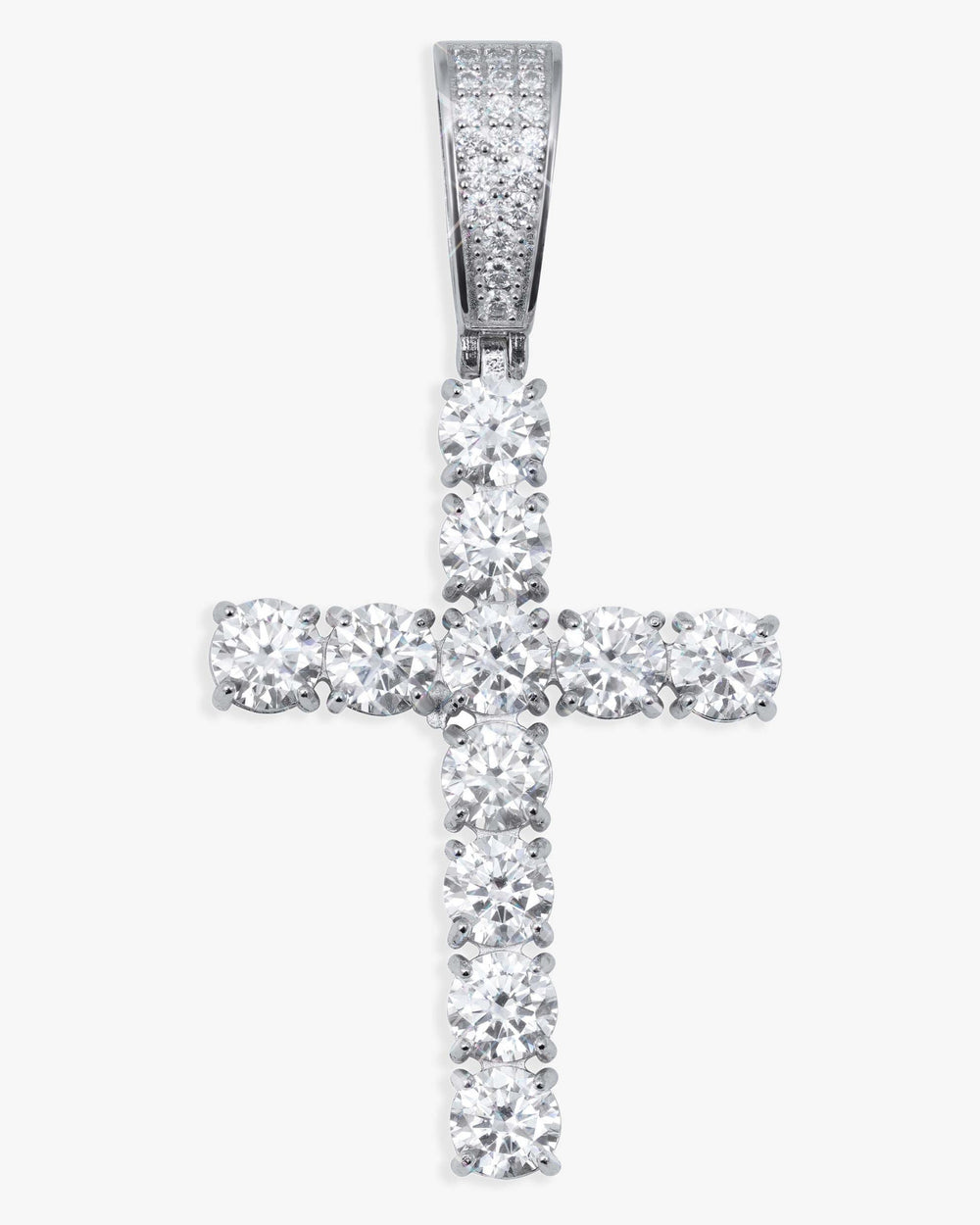 moissanite solitaire cross pendant 14k white gold icecartel main