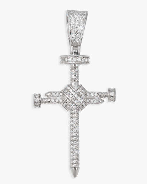 moissanite solitaire cross pendant 14k white gold icecartel main