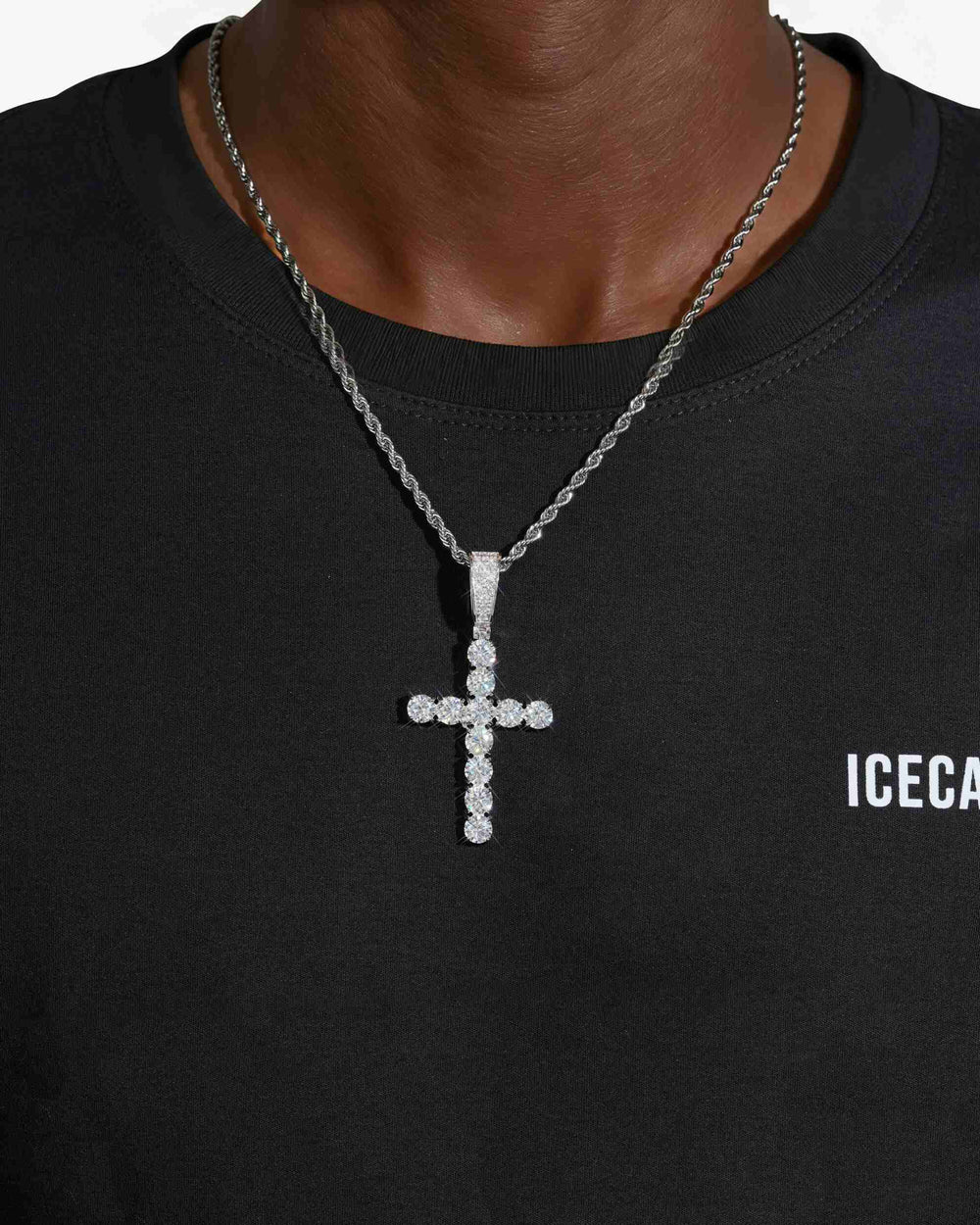 moissanite solitaire cross pendant 14k white gold icecartel model