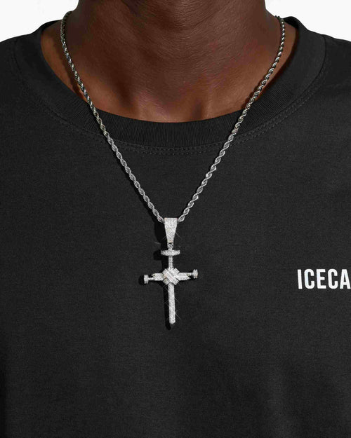 moissanite solitaire cross pendant 14k white gold icecartel model